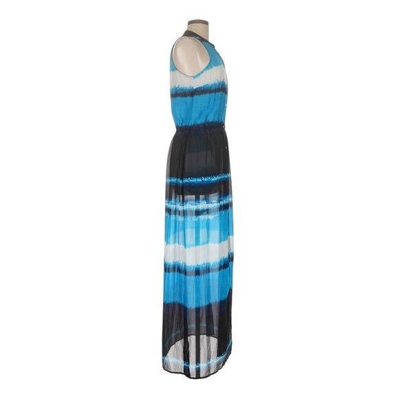 Michael Kors Sleeveless Maxi Dress Blue Ombre Button Front Pockets Slit M NWT - Picture 3 of 11